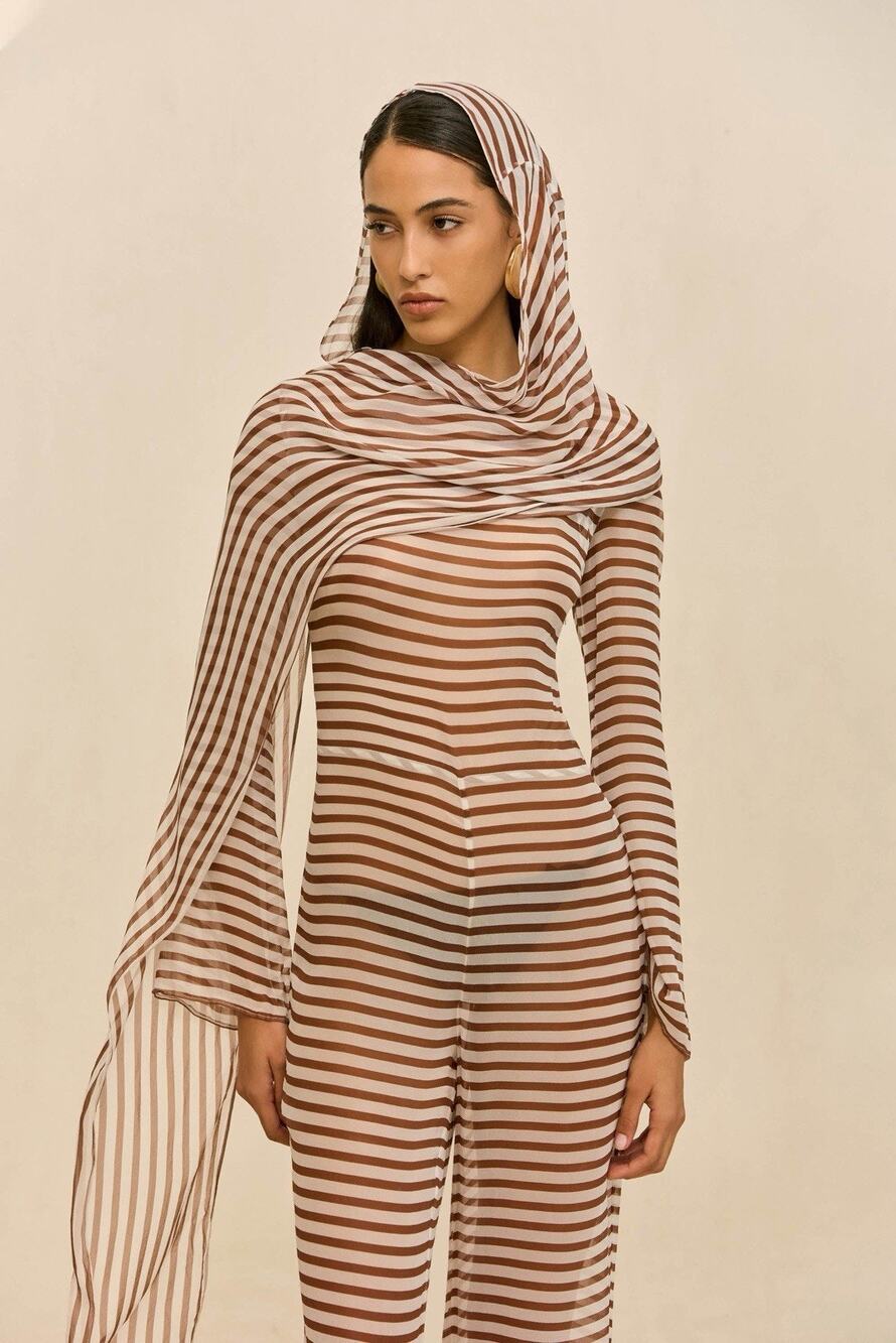 NWT Cult Gaia Lakelyn Silk Chiffon Coverup Jumpsuit 00 XS Saddle Stripe